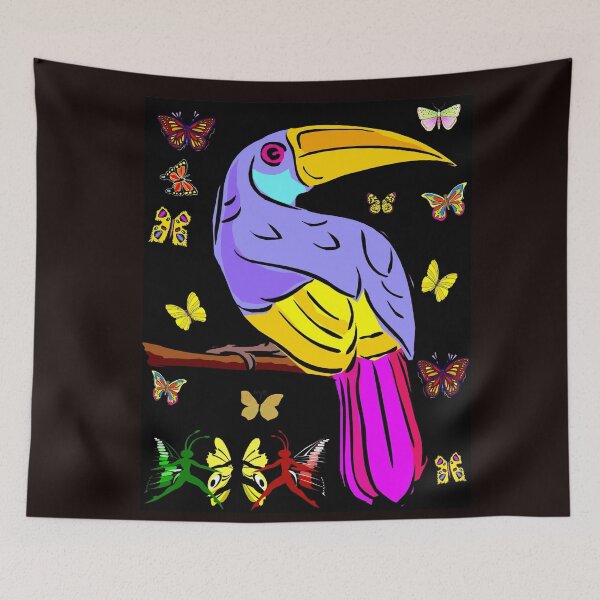 Item preview, Comic Toucan Bird with Butterflies Fantasy Whimsical Funny Print  designed and sold by posterbobs.