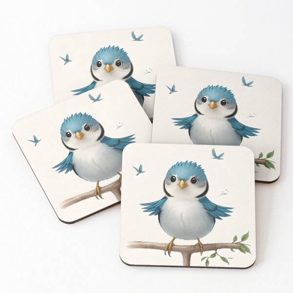 Item preview, blue bird perched on a tree branch designed and sold by vogowa.