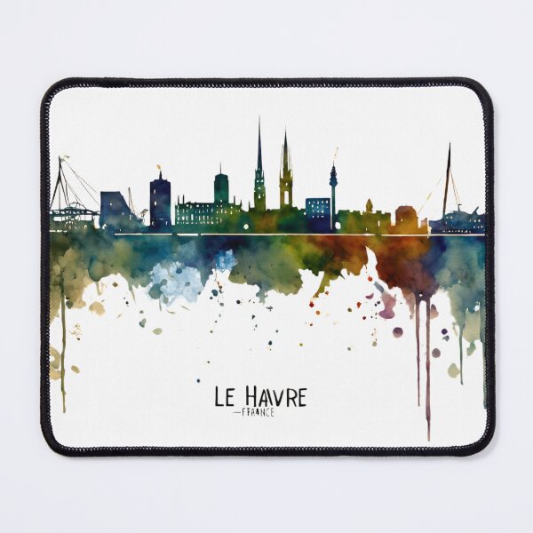 Item preview, Le Havre skyline in watercolor splatters Path designed and sold by Modern-Tropical.