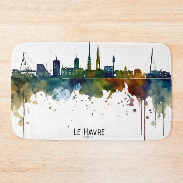 Item preview, Le Havre skyline in watercolor splatters Path designed and sold by Modern-Tropical.