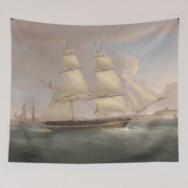 Item preview, Vintage Fleet of Sailboats Painting (1845) designed and sold by BravuraMedia.