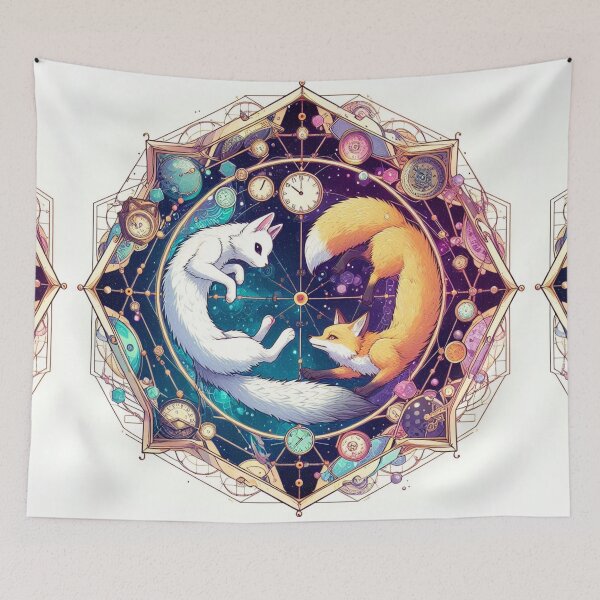 Item preview, Cat Kawaii Yokai Kitsune Fox shrine celestial Cartoon Illustration Graphic designed and sold by CoffeeIsATrip.