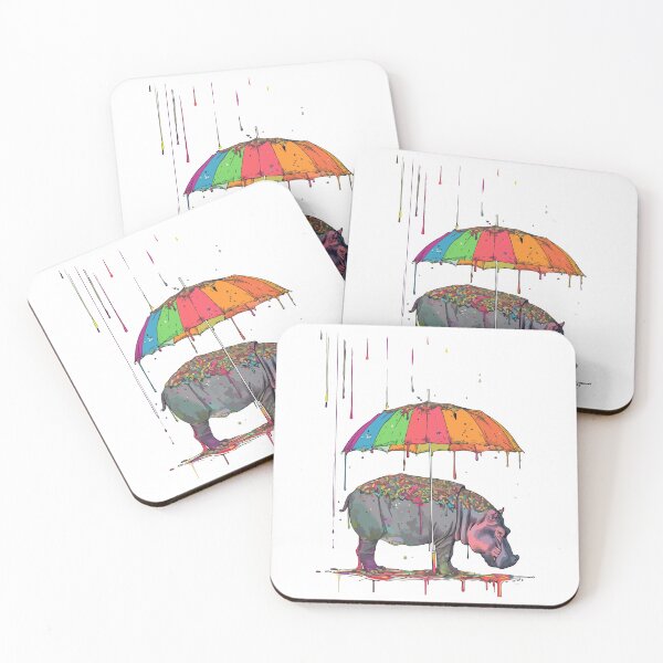 Item preview, Hippopotamus and colorful rain designed and sold by TheRealmWithin.