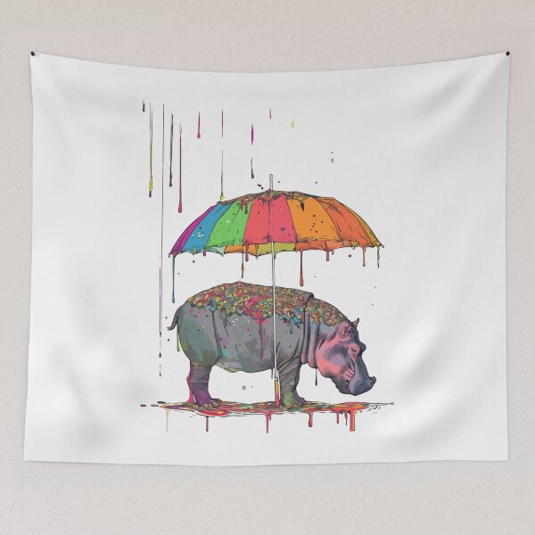 Item preview, Hippopotamus and colorful rain designed and sold by TheRealmWithin.