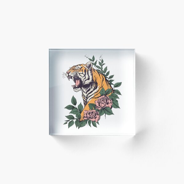 Aperçu de l'œuvre Tigre rugissant dans les roses créée et vendue par TheRealmWithin.