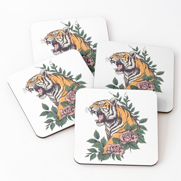 Item preview, Roaring tiger in roses designed and sold by TheRealmWithin.