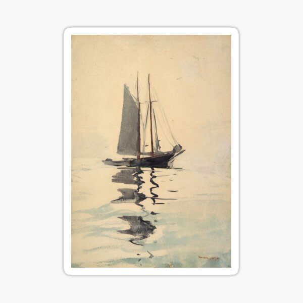 Item preview, Vintage Schooner Sailboat Watercolor Painting (1894) designed and sold by BravuraMedia.