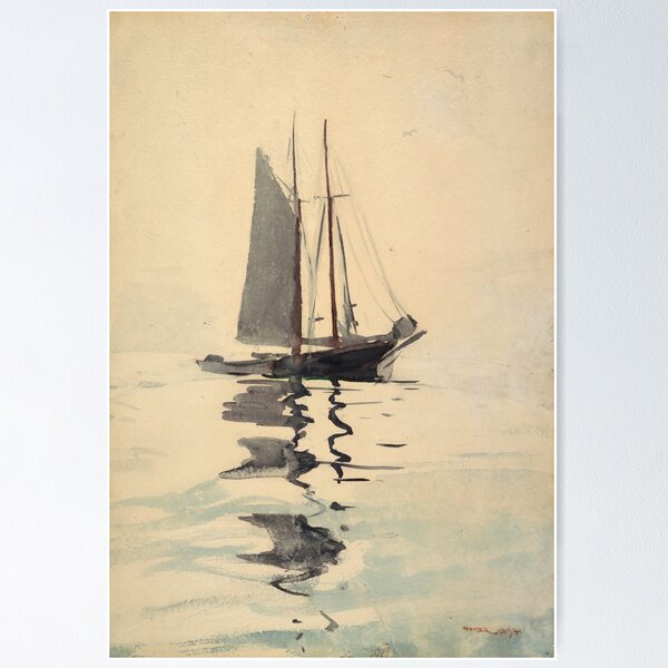 Item preview, Vintage Schooner Sailboat Watercolor Painting (1894) designed and sold by BravuraMedia.