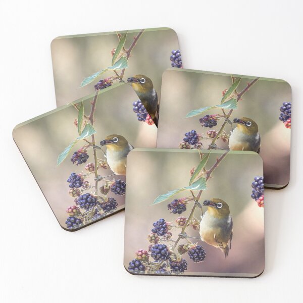 Item preview, Silvereye eating Blackberries designed and sold by Kathie Thomas.