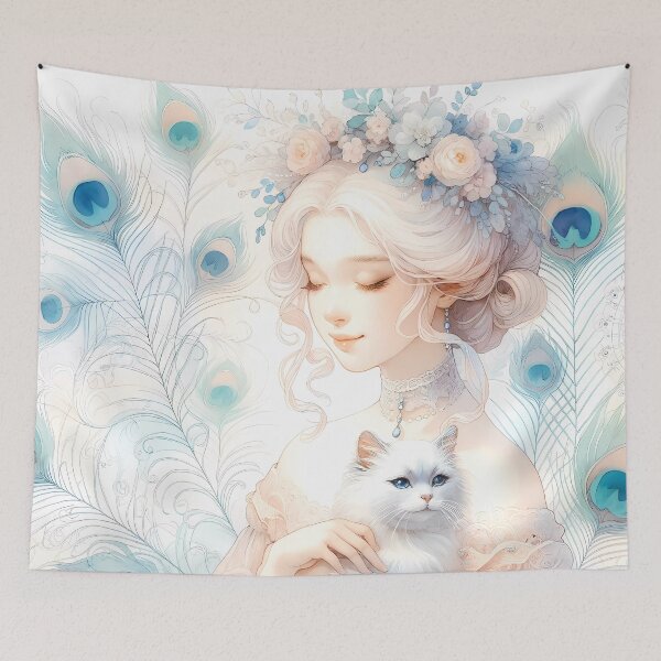 Item preview, A Symphony in Watercolor: The Ethereal Elegance of Feline and Feather designed and sold by DeenaDee.