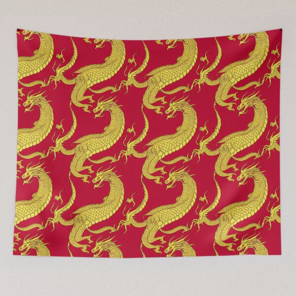 Item preview, Seamless Dance of the Dragon: Golden Scales on Crimson Silk designed and sold by Phutharesuan Wachirapisut.