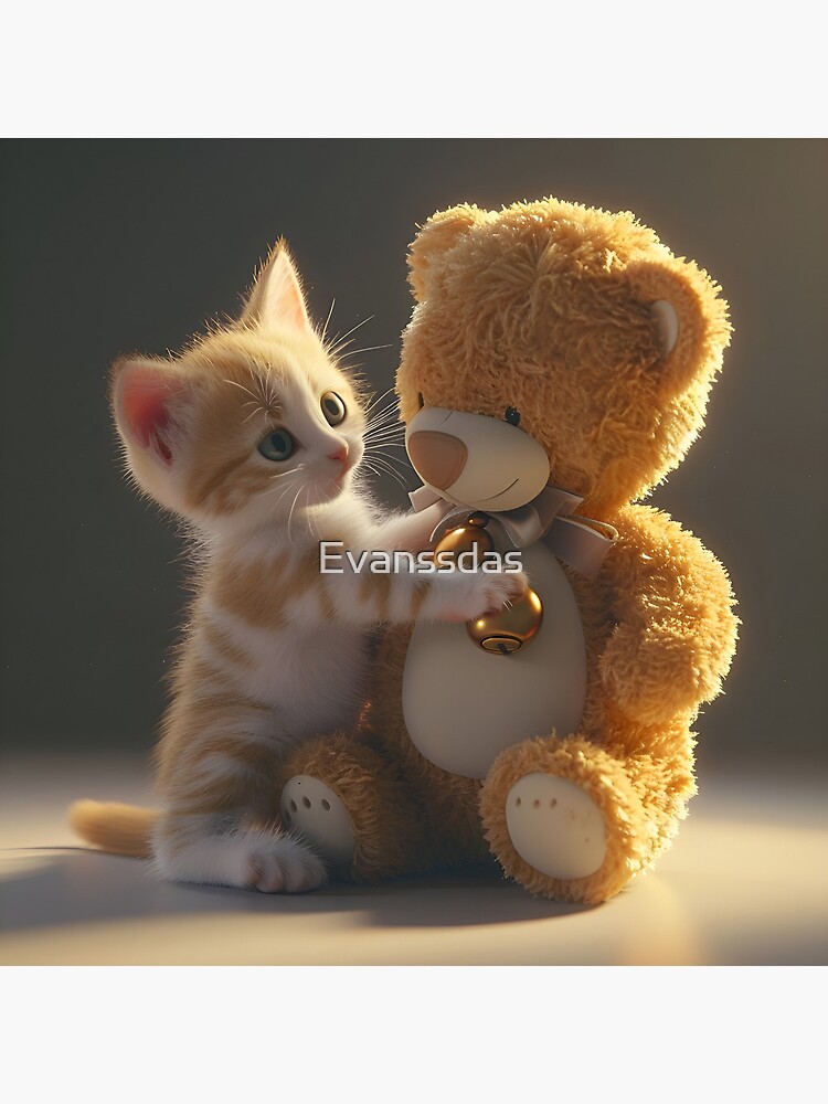 A kitten hugging a teddy bear Photographic Print