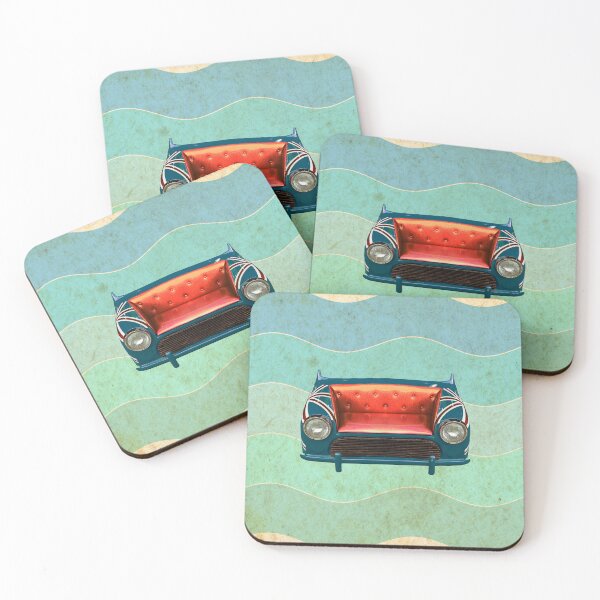 Artikelvorschau, Blaue Welle und rotes Auto-Couch-Retro-Design entworfen und verkauft von simplestic.
