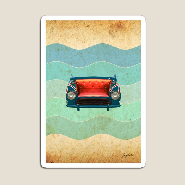 Aperçu de l'œuvre Conception rétro de canapé de voiture vague bleue et rouge créée et vendue par simplestic.