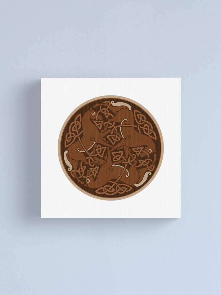 Thumbnail 1 of 3, Canvas Print, Sorrel Celtic Horse Triskele with Rust Colored Knotwork designed and sold by DappledMoon.