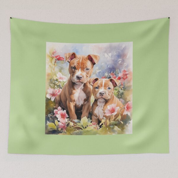 Item preview, Pitbull Pippies in a Flower Garden (watercolor) designed and sold by Samuelsboro.