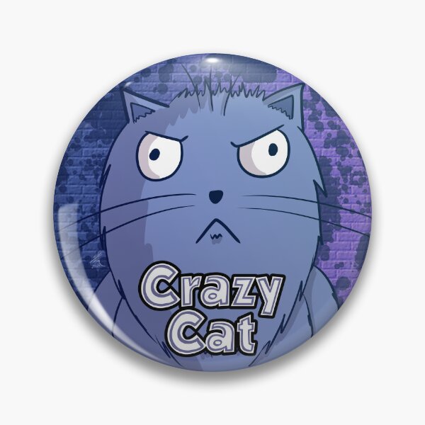 Aperçu de l'œuvre Bouton/autocollant de chat fou créée et vendue par JFMstudios.