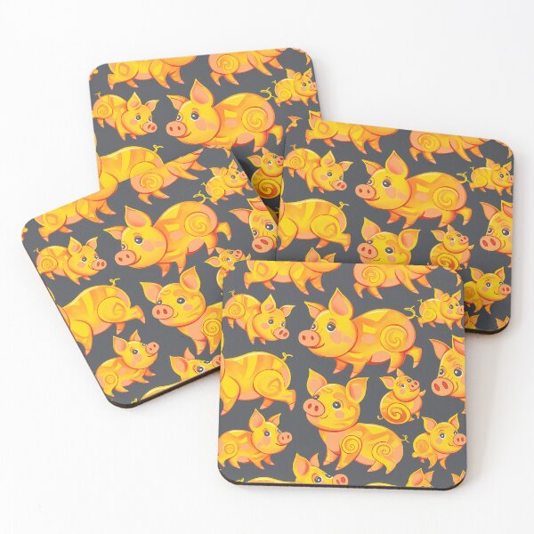 Item preview, Cheerful Piglets Parade: Sunny Yellow Cartoon Piglet Pattern designed and sold by CoolCrazyQuirky.