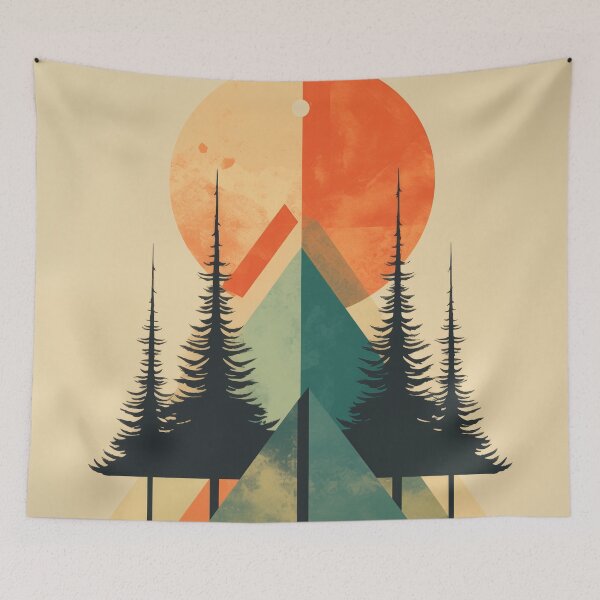 Item preview, retro style mountains and pine trees geometric symmetry designed and sold by Tara Neal.