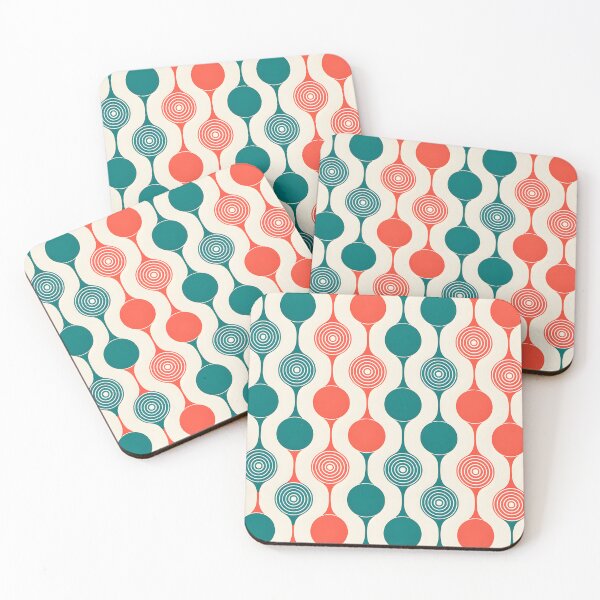 Item preview, Mid Century Modern Geometric Circles Pattern Coral, Cyan designed and sold by Prints and Lifestyle.
