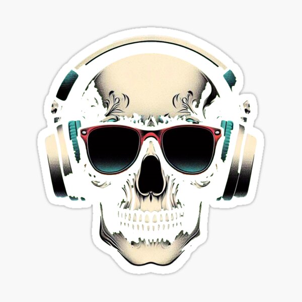 Skull with Headphones Sticker