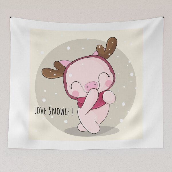 Item preview, Snowy Delight: Flat Cute Pig in Winter Wonderland Illustration designed and sold by hjian8219.