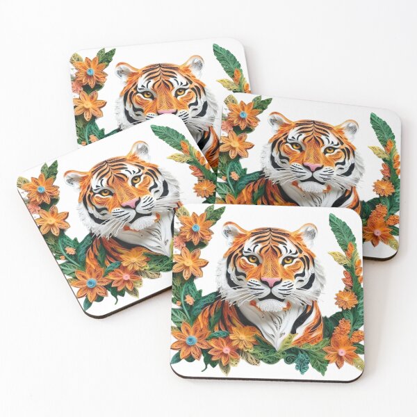 Item preview, Tiger paper quilled effect with floral accents designed and sold by eatmorvelopator.