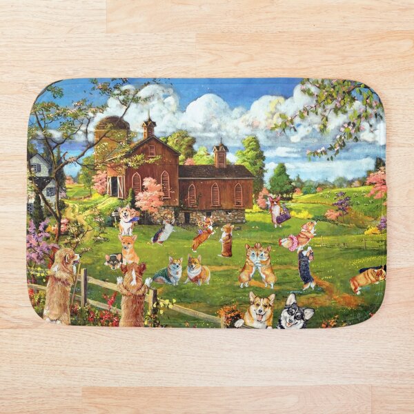 Artikelvorschau, Corgis spielen außerhalb des Vintage-Hauses entworfen und verkauft von Clitus.