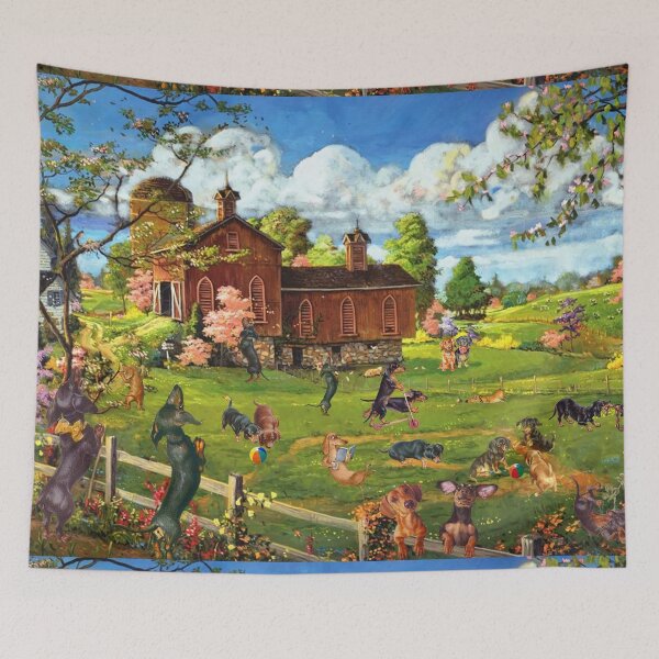 Item preview, Dachshunds Playing Outside The Vintage House designed and sold by Clitus.