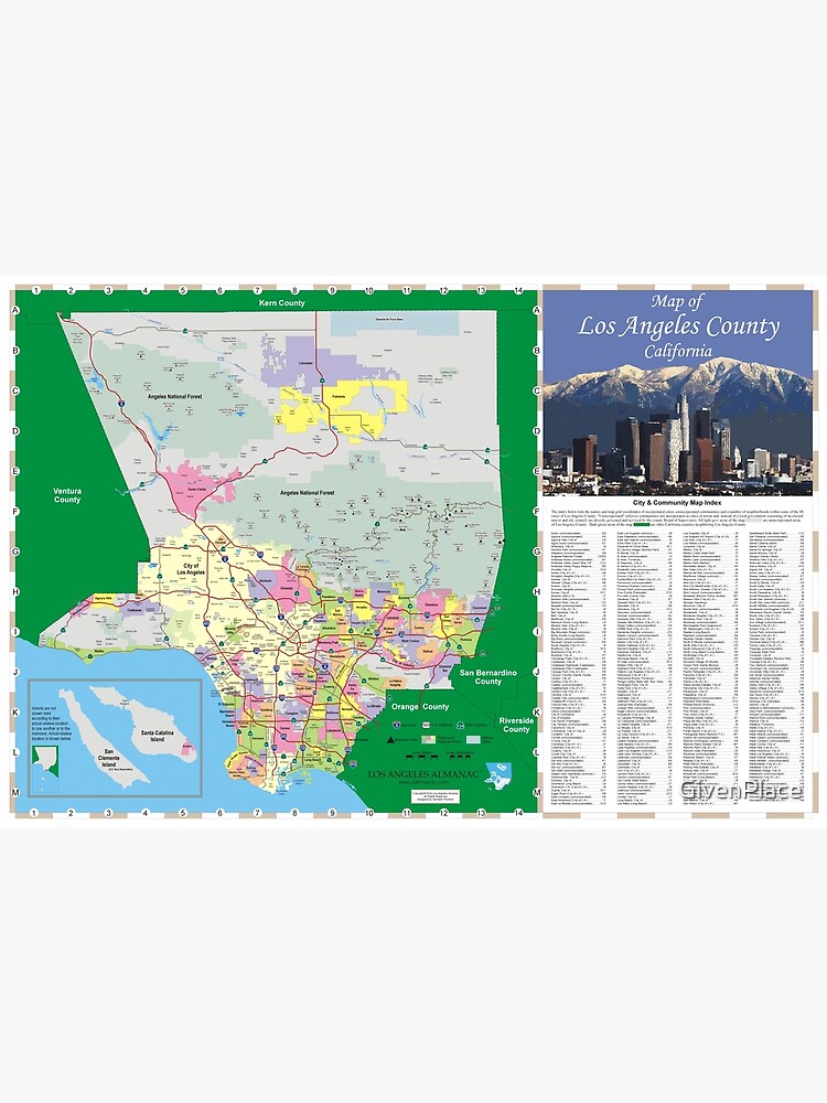 Map Of Los Angeles County Comprehensive Wall Map Poster For Sale By Flat,750x,075,f Pad,750x1000,f8f8f8