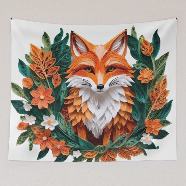 Item preview, Red fox paper quilled effect with floral accents designed and sold by eatmorvelopator.