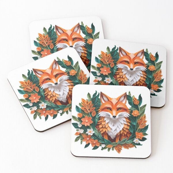 Item preview, Red fox paper quilled effect with floral accents designed and sold by eatmorvelopator.