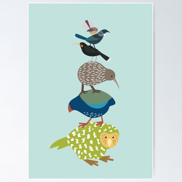 Item preview, Stacked Birds Of New Zealand - Kiwi, Kakapo, Tui, Fanatail, Kaka, Kea designed and sold by Rebeccatiana.nz.