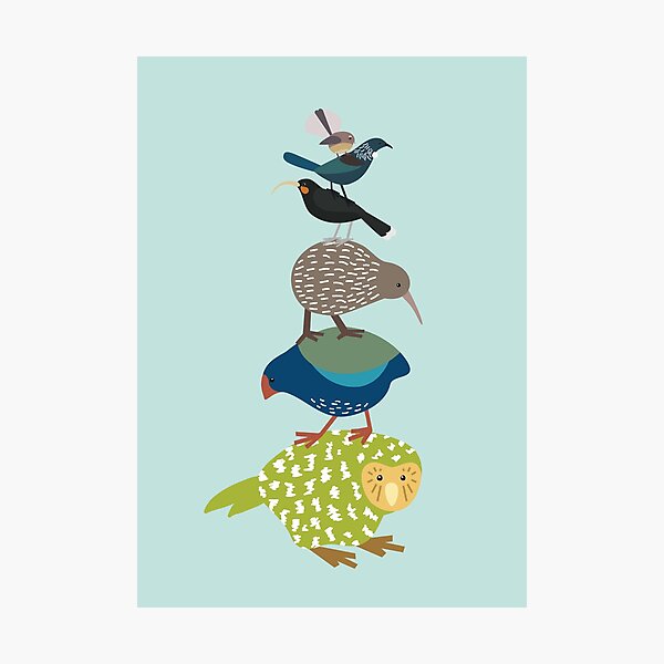 Item preview, Stacked Birds Of New Zealand - Kiwi, Kakapo, Tui, Fanatail, Kaka, Kea designed and sold by rebeccatiana.