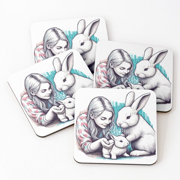 Item preview, A white rabbit mom and dad are showering love on their baby bunny in front:  Watercolor designed and sold by PaintMeWorld.