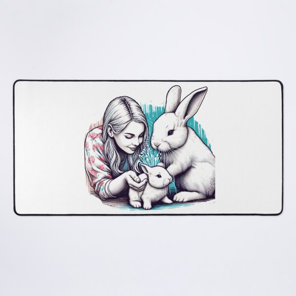 Item preview, A white rabbit mom and dad are showering love on their baby bunny in front:  Watercolor designed and sold by PaintMeWorld.