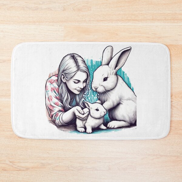 Item preview, A white rabbit mom and dad are showering love on their baby bunny in front:  Watercolor designed and sold by PaintMeWorld.