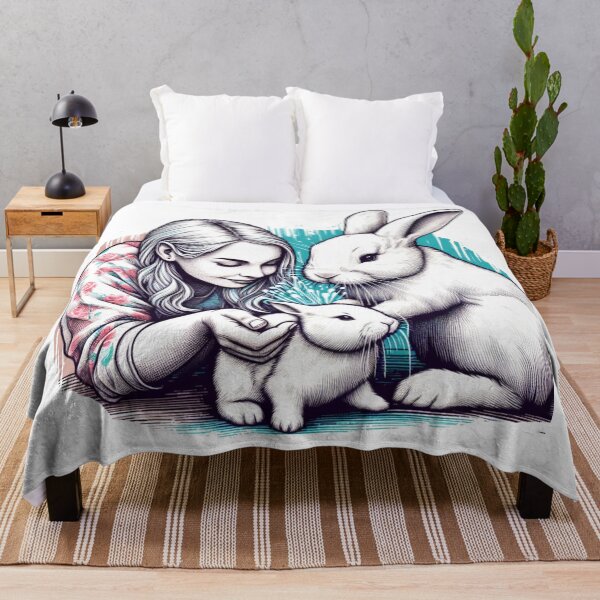 Item preview, A white rabbit mom and dad are showering love on their baby bunny in front: Watercolor designed and sold by PaintMeWorld.