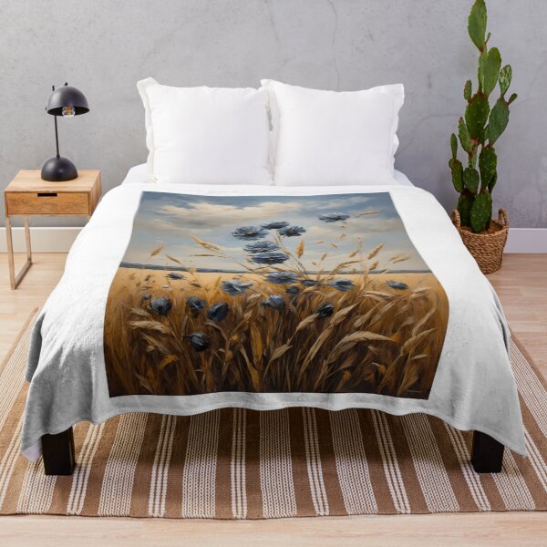 Item preview, A grain field with beautiful blue cornflowers, vintage oil painting designed and sold by CreativeSparkzz.
