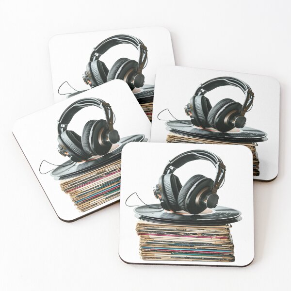 Item preview, Headphones Resting on a Stack of Vinyl Records designed and sold by kitidach-create.