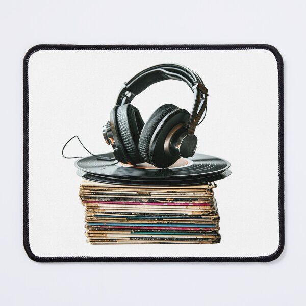 Item preview, Headphones Resting on a Stack of Vinyl Records designed and sold by kitidach-create.