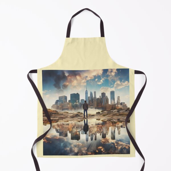 Item preview, Man reflected in lake and rock landscape against modern urban background designed and sold by cristina1001.