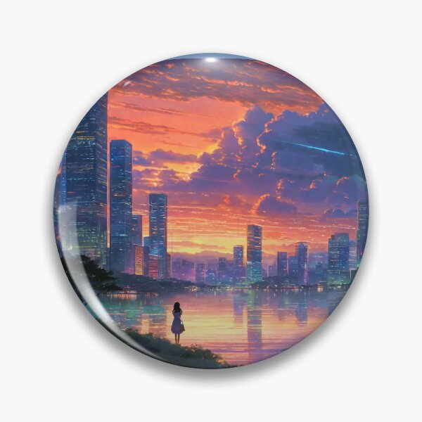 Item preview, panoramic skyscrapers and sea at dawn | cityscape in japan nostalgia scenery  designed and sold by SunsetStar.