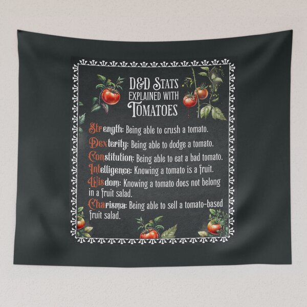 Item preview, D&D Stats explained with tomatoes: str, dex, con. Funny Cooking dnd gift for chef or cook designed and sold by DungeonAtelier.