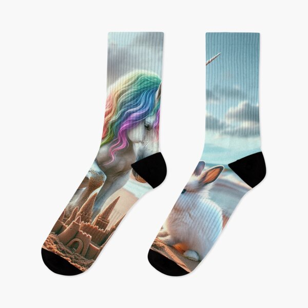 Item preview, Unicorn and a rabbit hanging on beach designed and sold by yodabi.