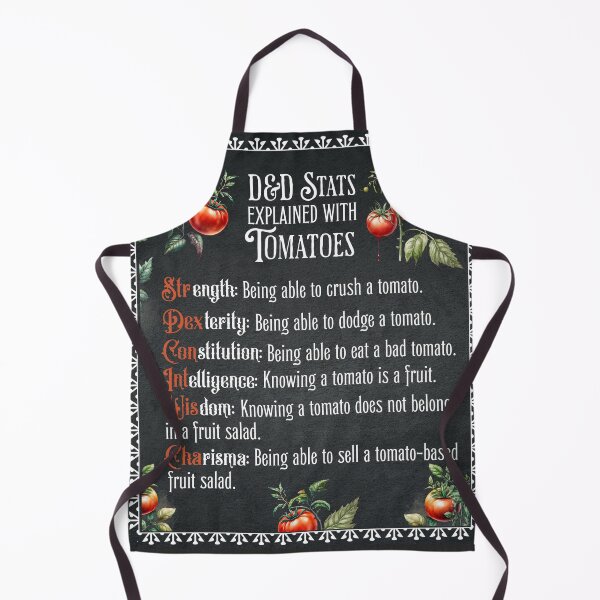 Item preview, D&D Stats explained with tomatoes: str, dex, con. Funny Cooking dnd gift for chef or cook designed and sold by DungeonAtelier.
