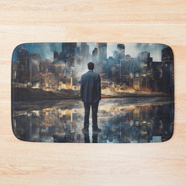Item preview, Man with mirror effect on skyscrapers and clouds background designed and sold by cristina1001.