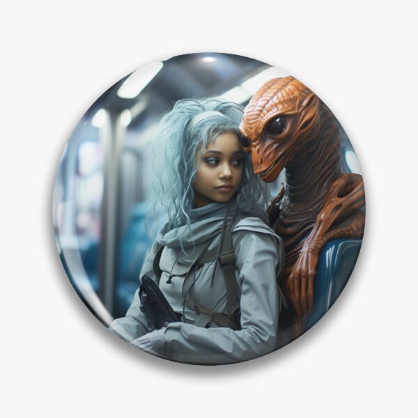 Item preview, Alien and girl with blue hair in subway designed and sold by oilidesing.