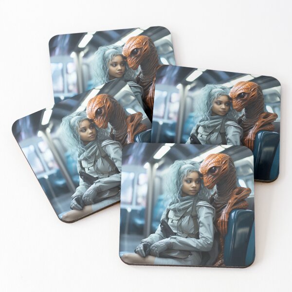 Item preview, Alien and girl with blue hair in subway designed and sold by oilidesing.