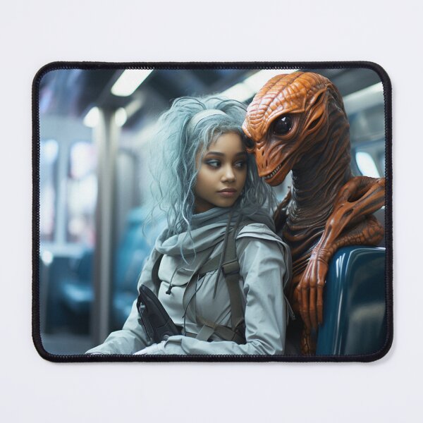 Item preview, Alien and girl with blue hair in subway designed and sold by oilidesing.